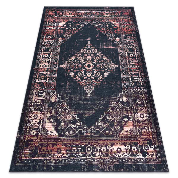ANTIKA matta 120 tek, modern prydnad, tvättbar - svart / terrakotta, 160x220 cm