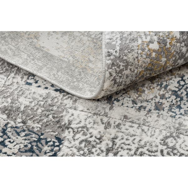 Modern Matta TULS strukturell, fringe 51323 vintage, Ram, rosette elfenben / grå , 80x150 cm