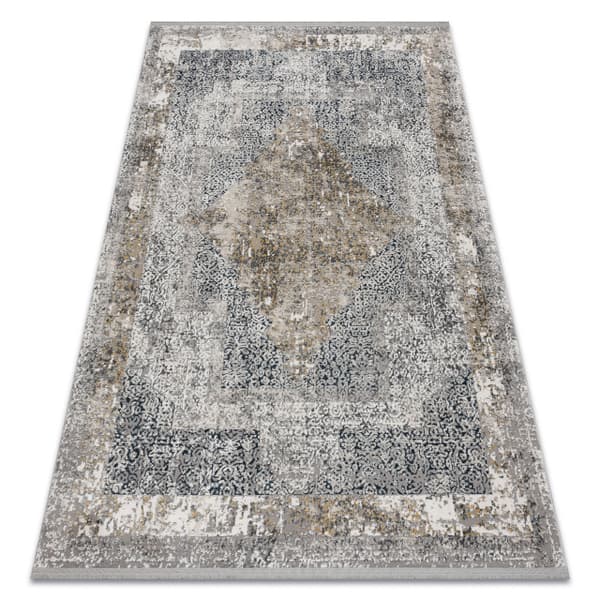 Modern Matta TULS strukturell, fringe 51323 vintage, Ram, rosette elfenben / grå , 80x150 cm