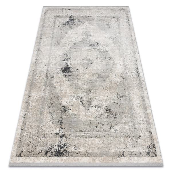 Modern Matta TULS strukturell, fringe 51321 vintage, Ram, rosette beige / grå , 240x330 cm
