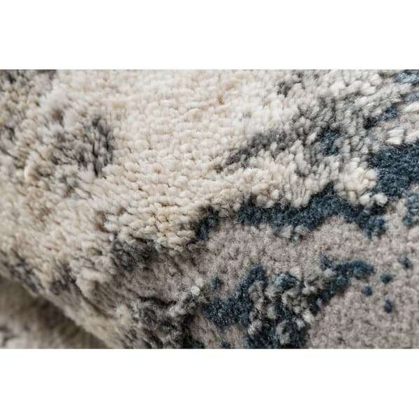 Modern Matta TULS strukturell, fringe 51326 geometrisk, mosaik ivory / blå, 240x330 cm