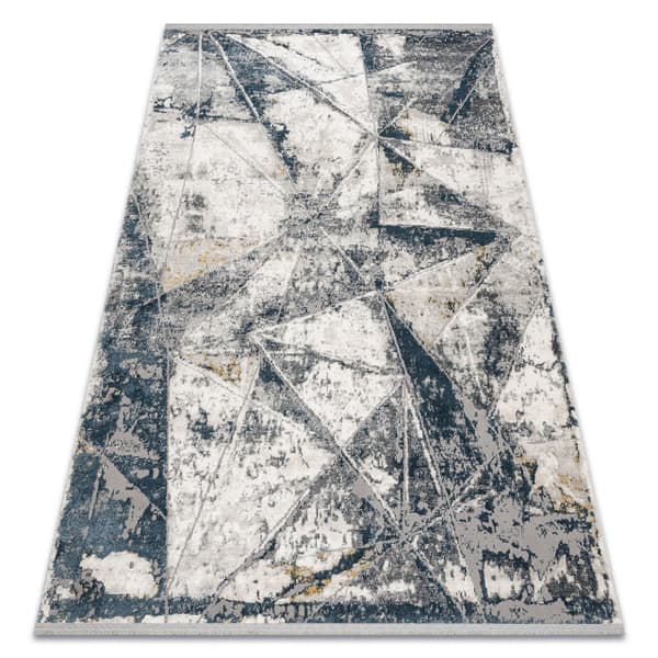 Modern Matta TULS strukturell, fringe 51326 geometrisk, mosaik ivory / blå, 240x330 cm