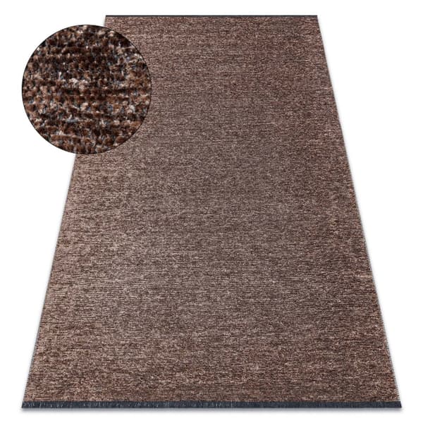 Matta FLORENCE 24021 Enfärgad, glamour, flatvävd, fransar - brun, 195x290 cm