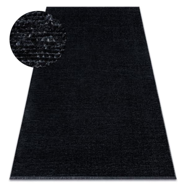 Matta FLORENCE 24021 Enfärgad, glamour, flatvävd, fransar - svart, 175x270 cm
