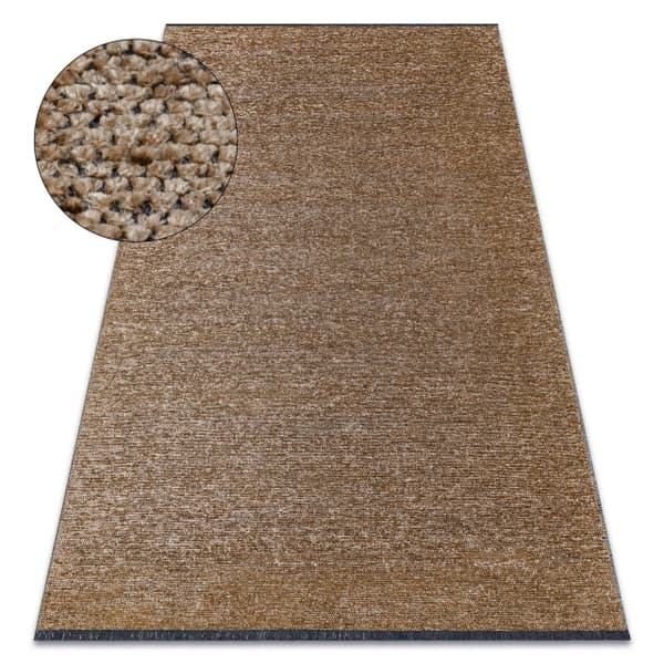 Matta FLORENCE 24021 Enfärgad, glamour, flatvävd, fransar - mörk beige, 118x170 cm