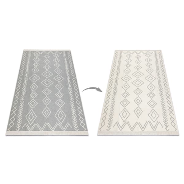 Matta TWIN 23000 Boho, bomull, dubbelsidig, diamanter Ekologiska fransar - grå / grädde, 60x90 cm