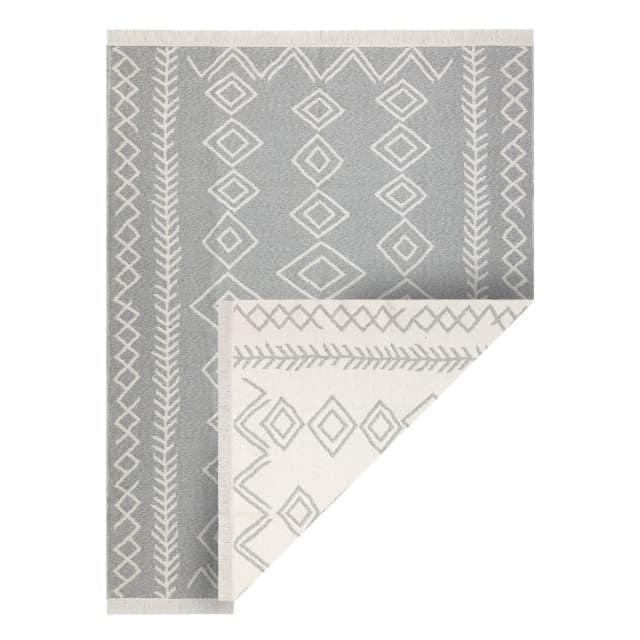 Matta TWIN 23000 Boho, bomull, dubbelsidig, diamanter Ekologiska fransar - grå / grädde, 60x90 cm