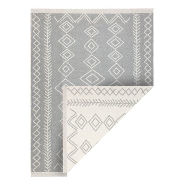 Matta TWIN 23000 Boho, bomull, dubbelsidig, diamanter Ekologiska fransar - grå / grädde, 60x90 cm