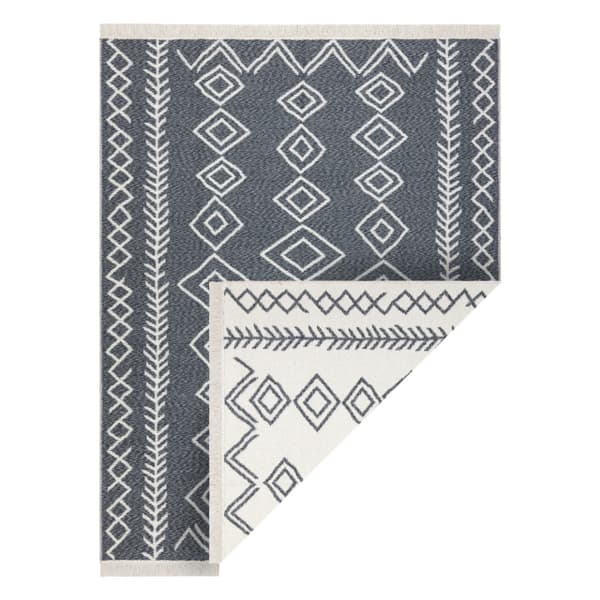 Matta TWIN 23000 Boho, bomull, dubbelsidig, diamanter Ekologiska fransar - antracit / grädde, 140x190 cm