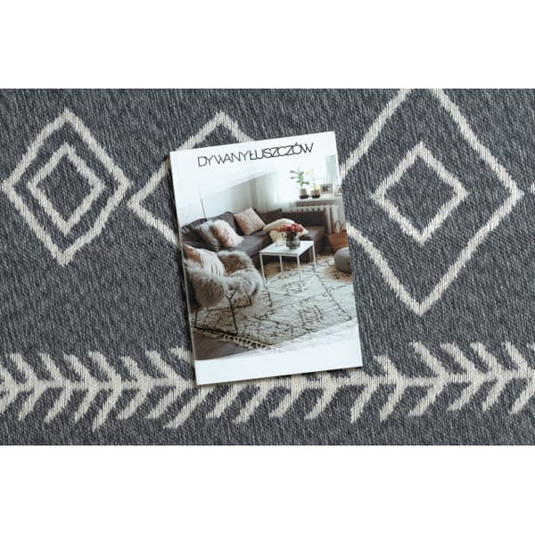 Matta TWIN 23000 Boho, bomull, dubbelsidig, diamanter Ekologiska fransar - antracit / grädde, 160x220 cm