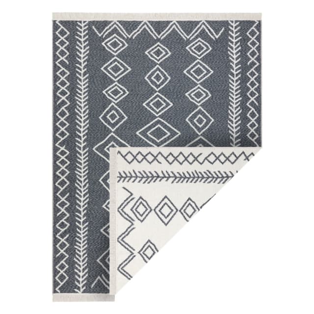 Matta TWIN 23000 Boho, bomull, dubbelsidig, diamanter Ekologiska fransar - antracit / grädde, 160x220 cm