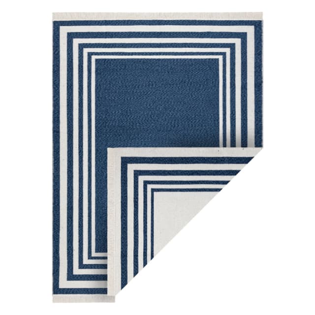 Matta TWIN 22990 Ram, bomull, dubbelsidig, diamanter Ekologiska fransar - mörkblå / grädde, 60x90 cm