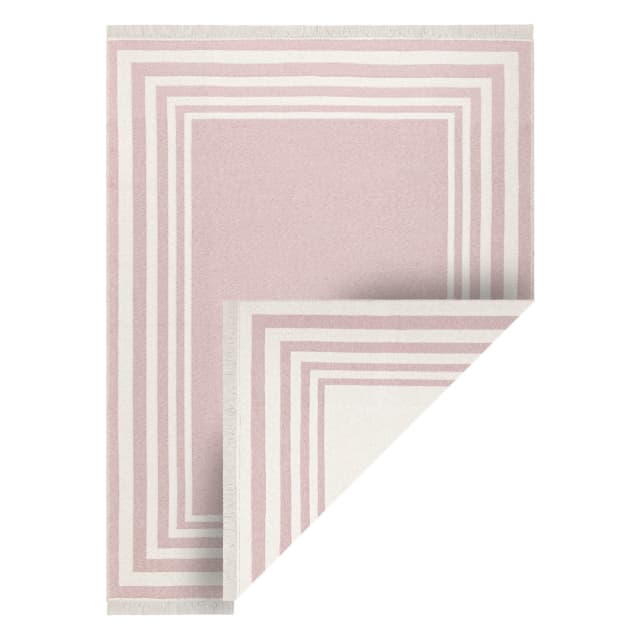Matta TWIN 22990 Ram, bomull, dubbelsidig, diamanter Ekologiska fransar - rosa / grädde, 180x270 cm
