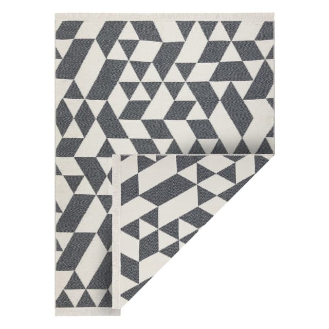 Matta TWIN 22992 geometrisk, bomull, dubbelsidig, Ekologiska fransar - antracit / grädde, 60x90 cm