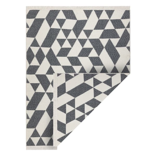 Matta TWIN 22992 geometrisk, bomull, dubbelsidig, Ekologiska fransar - antracit / grädde, 120x170 cm