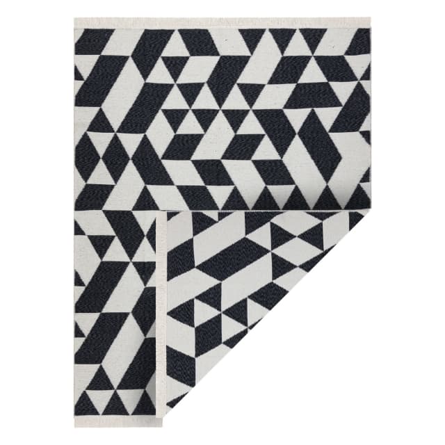Matta TWIN 22992 geometrisk, bomull, dubbelsidig, Ekologiska fransar - svart / grädde, 60x90 cm