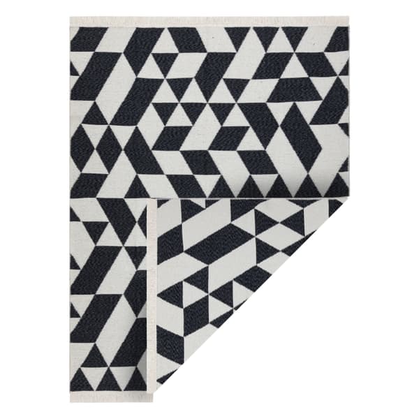 Matta TWIN 22992 geometrisk, bomull, dubbelsidig, Ekologiska fransar - svart / grädde, 100x200 cm