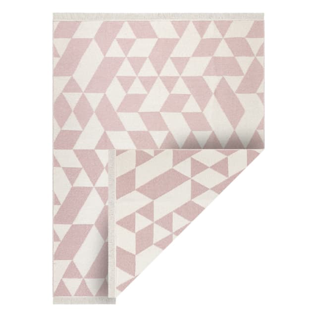 Matta TWIN 22992 geometrisk, bomull, dubbelsidig, Ekologiska fransar - rosa / grädde, 60x90 cm
