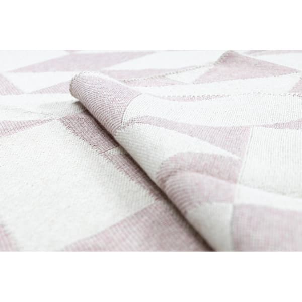Tæppe TWIN 22992 geometrisk, bomuld, dobbeltsidet, Økologiske frynser - pink / creme, 140x190 cm