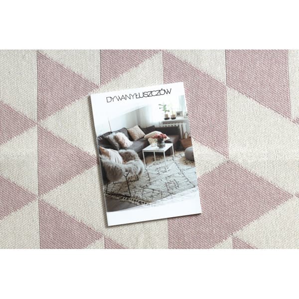 Tæppe TWIN 22992 geometrisk, bomuld, dobbeltsidet, Økologiske frynser - pink / creme, 140x190 cm