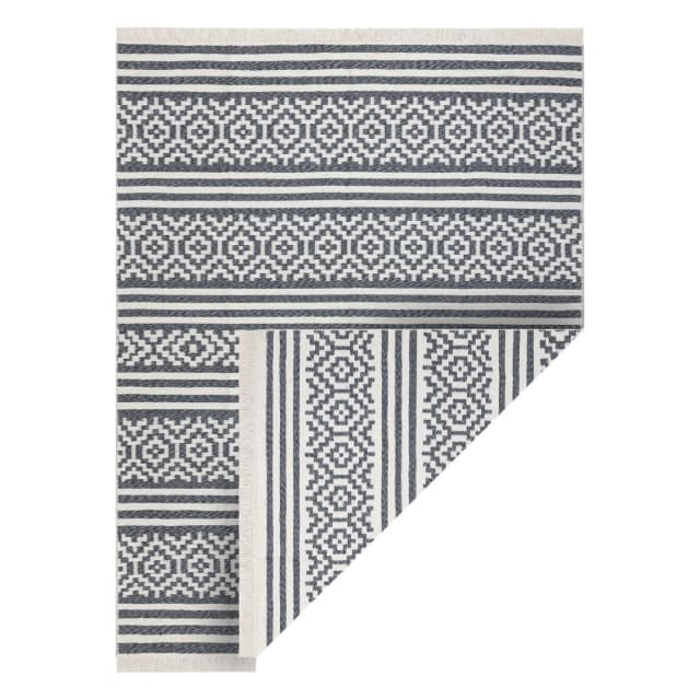 Matta TWIN 22996 geometrisk, bälten bomull, dubbelsidig, Ekologiska fransar - antracit / grädde, 60x90 cm