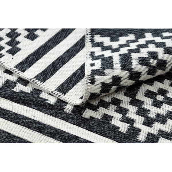 Tæppe TWIN 22996 geometrisk, striber bomuld, dobbeltsidet, Økologiske frynser - sort / creme, 80x150 cm
