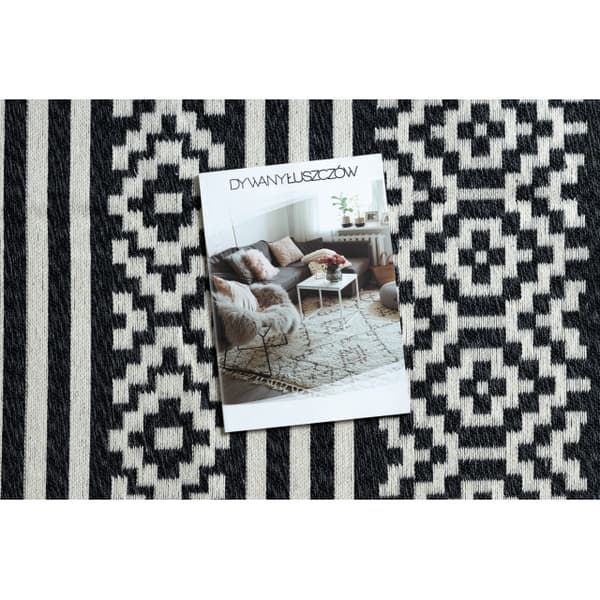 Tæppe TWIN 22996 geometrisk, striber bomuld, dobbeltsidet, Økologiske frynser - sort / creme, 80x150 cm