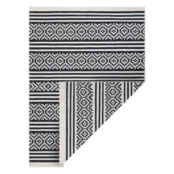 Tæppe TWIN 22996 geometrisk, striber bomuld, dobbeltsidet, Økologiske frynser - sort / creme, 80x150 cm