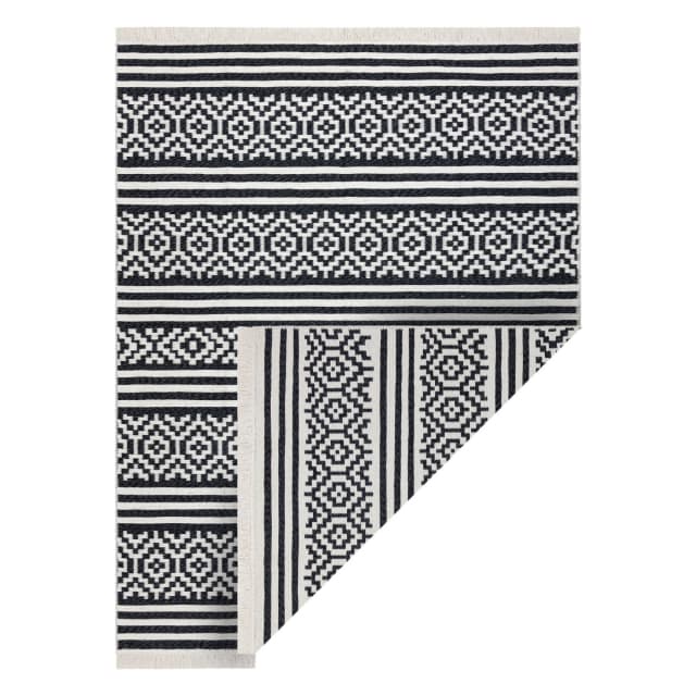 Matta TWIN 22996 geometrisk, bälten bomull, dubbelsidig, Ekologiska fransar - svart / grädde, 120x170 cm