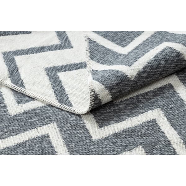 Tæppe TWIN 23002 ZigZag, bomuld, dobbeltsidet, Økologiske frynser - antracit / creme, 140x190 cm