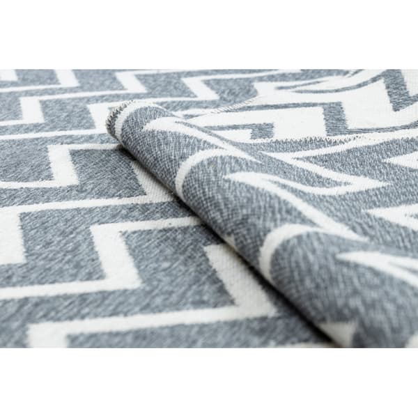 Tæppe TWIN 23002 ZigZag, bomuld, dobbeltsidet, Økologiske frynser - antracit / creme, 140x190 cm