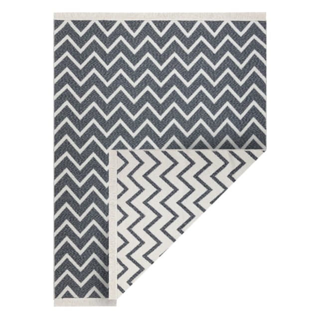 Matta TWIN 23002 ZigZag, bomull, dubbelsidig, Ekologiska fransar - antracit / grädde, 140x190 cm