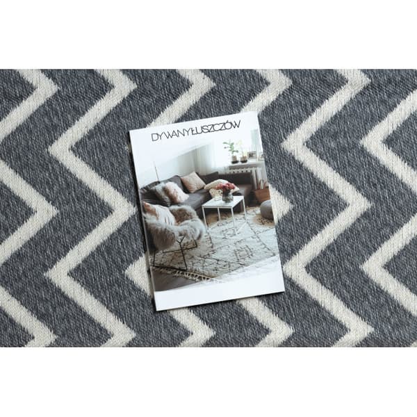 Matta TWIN 23002 ZigZag, bomull, dubbelsidig, Ekologiska fransar - antracit / grädde, 160x220 cm