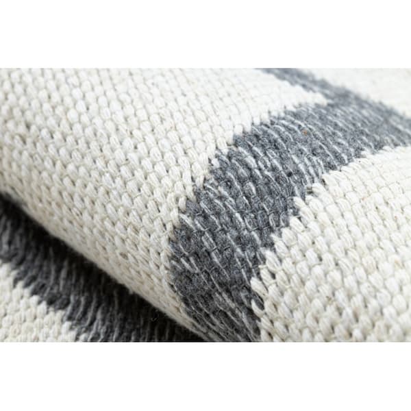 Tæppe TWIN 23002 ZigZag, bomuld, dobbeltsidet, Økologiske frynser - antracit / creme, 200x290 cm