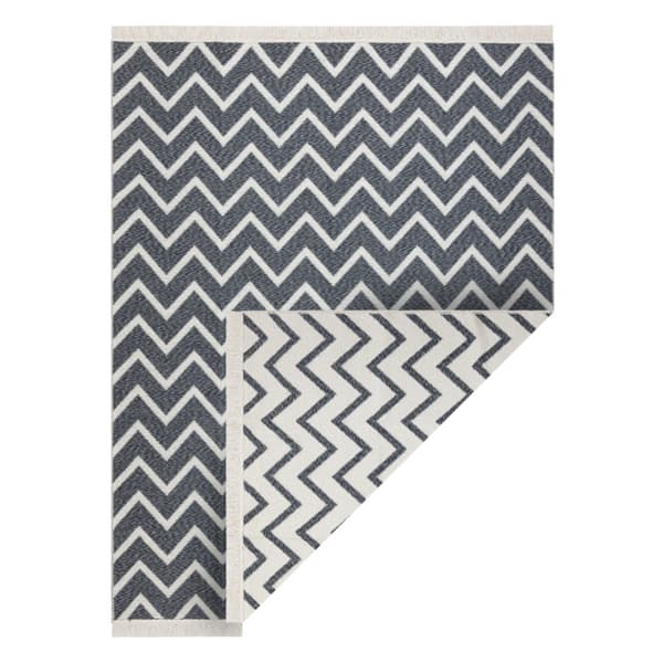 Tæppe TWIN 23002 ZigZag, bomuld, dobbeltsidet, Økologiske frynser - antracit / creme, 200x290 cm