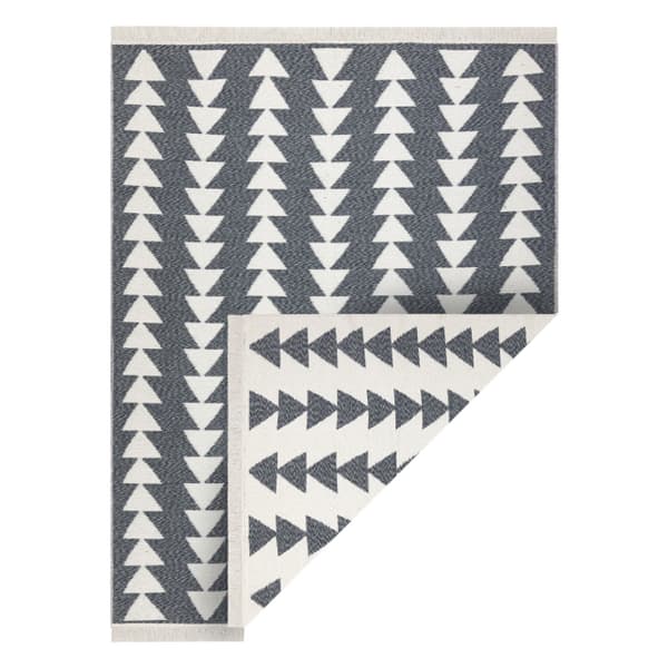 Matta TWIN 22994 geometrisk, trianglar bomull, dubbelsidig, Ekologiska fransar - antracit / grädde, 60x90 cm