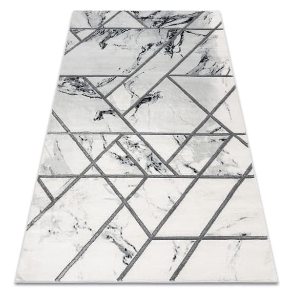 Exklusiv EMERALD Matta 0085 glamour, snygg marble, geometrisk vit / silver , 80x150 cm