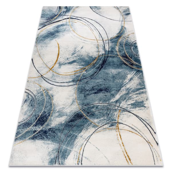 Tæppe EMERALD eksklusiv A0087 glamour, stilfuld cirkler blå / guld, 80x150 cm
