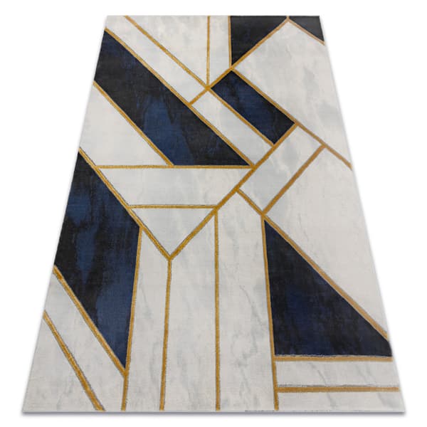 Exklusiv EMERALD Matta 1015 glamour, snygg marble, geometrisk mörkblå / guld, 200x290 cm
