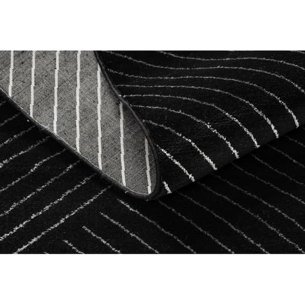 Exklusiv EMERALD Matta A0084 glamour, snygg, rader, geometrisk svart / silver , 240x330 cm