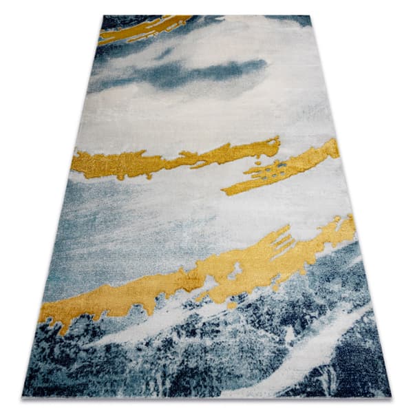 Exklusiv EMERALD Matta 1023 glamour, snygg abstraktion blå / guld, 280x370 cm