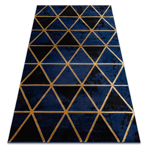 Exklusiv EMERALD Matta 1020 glamour, snygg marble, trianglar mörkblå / guld, 280x370 cm
