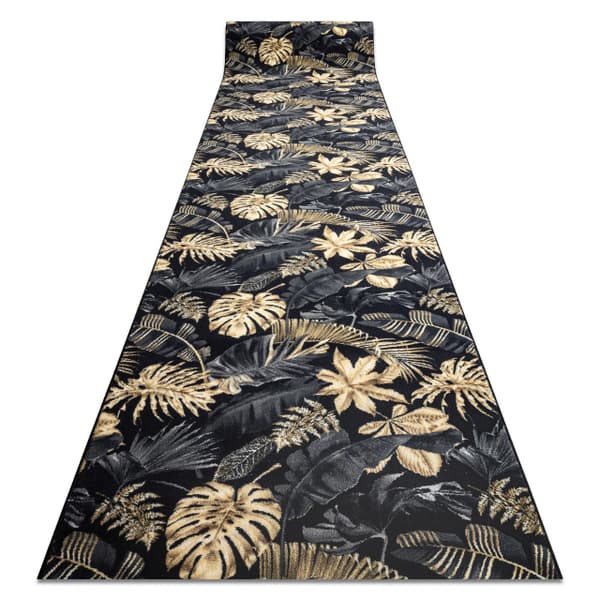 Löpare anti-halk MONSTERA Löv gummi guld 100 cm, 100x400 cm