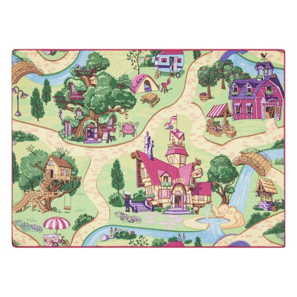 REBEL ROADS MATTO Candy Town 27 luistamaton lapsille - pink / vihreä, 140x200 cm