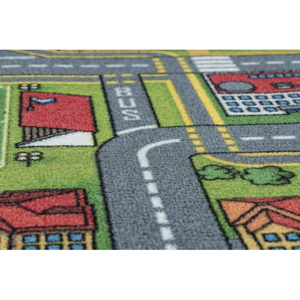 REBEL ROADS City life 97 By, skridsikker til børn - grå, 95x200 cm