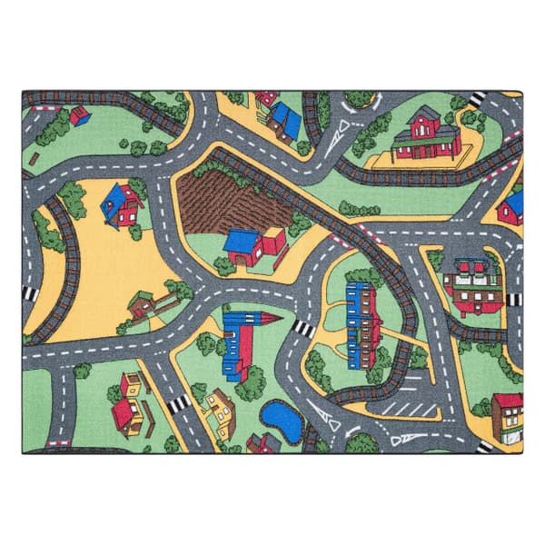 REBEL ROADS MATTO Playtime 95 Pikkukaupunki, luistamaton lapsille - harmaa / vihreä , 95x133 cm