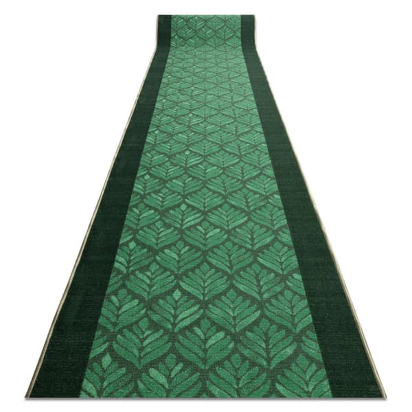 Löpare anti-halk LIŚCIE löv, gummi grön 110cm, 110x430 cm