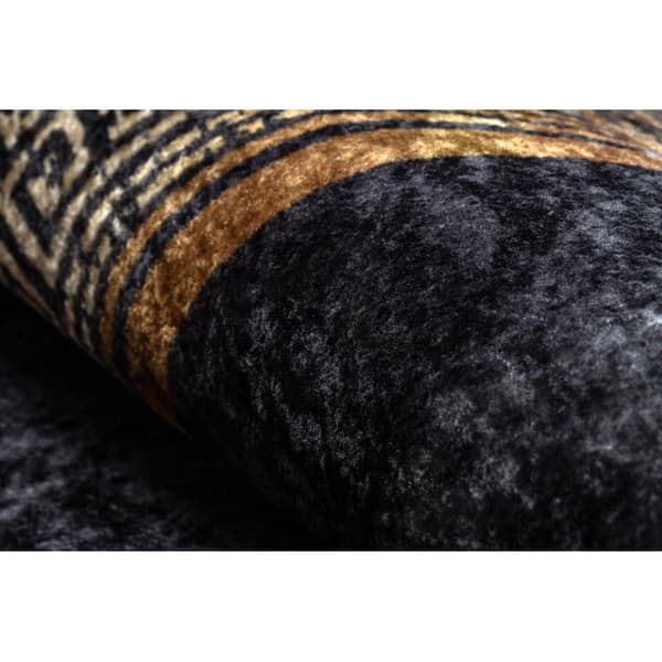 MIRO 51278.809 tæppe skal vaskes Marmor, græsk skridsikker - sort / guld, 80x150 cm