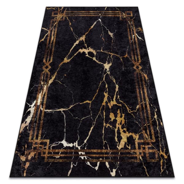 MIRO 51333.801 tvättmatta Marble, frame metrisk halkskydd - svart / guld, 160x220 cm