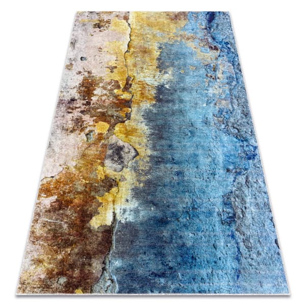 MIRO 51709.803 tvättmatta abstraktion metrisk halkskydd - blå / guld, 120x170 cm